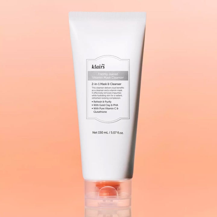 Klairs Freshly Juiced Vitamin Mask Cleanser 150 ml lystergivande ansiktsrengöring i vit tub med orange lock.