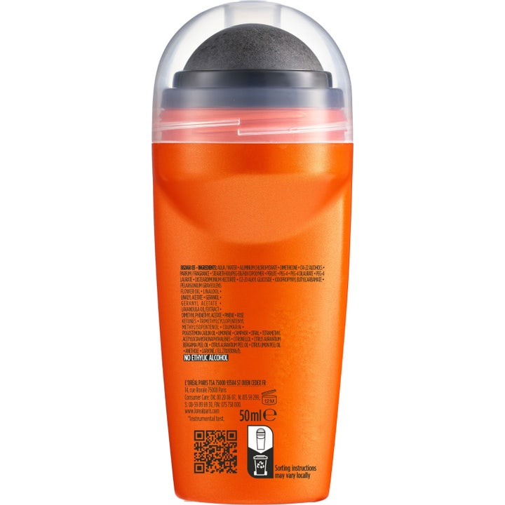 L'Oréal Paris Thermic Resist 50 ml roll-on antiperspirant ger värmeskydd i två orangea flaskor på mörk bakgrund