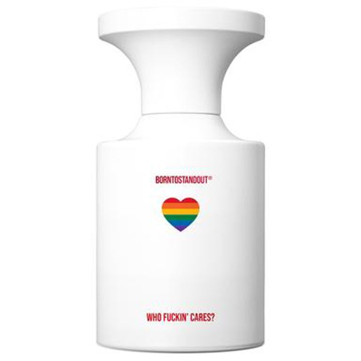 BornToStandOut Dirty Rainbow Eau de Parfum 50ml unisex parfym med persika och saffran i vit flaska med regnbågshjärta