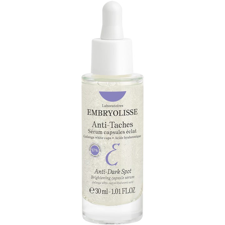 Embryolisse Anti-Dark Spot Brightening Capsule Serum 30 ml mot pigmentfläckar i glasflaska med vit pipett och kapslar