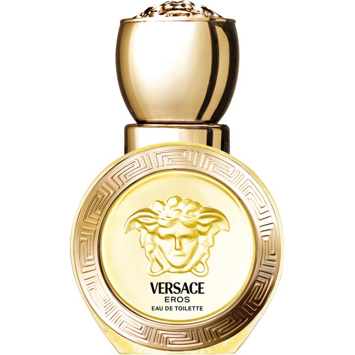 Versace Eros Pour Femme 30 ml blommig citrus parfym i en rund guldflaska med Medusa-huvud och grekiskt mönster