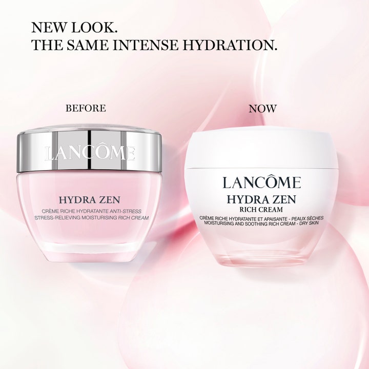 Lancôme Hydra Zen Rich Cream 50 ml hydrerande ansiktskräm torr hud i ny vit burk jämfört med den tidigare rosa.
