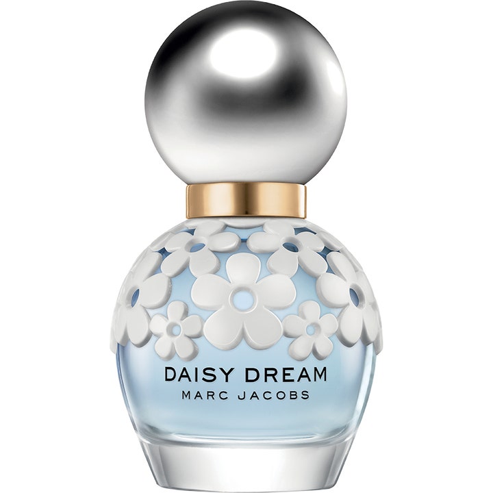 Marc Jacobs Daisy Dream 30 ml Eau de Toilette parfym i rund glasflaska dekorerad med vita blommor och silverkork