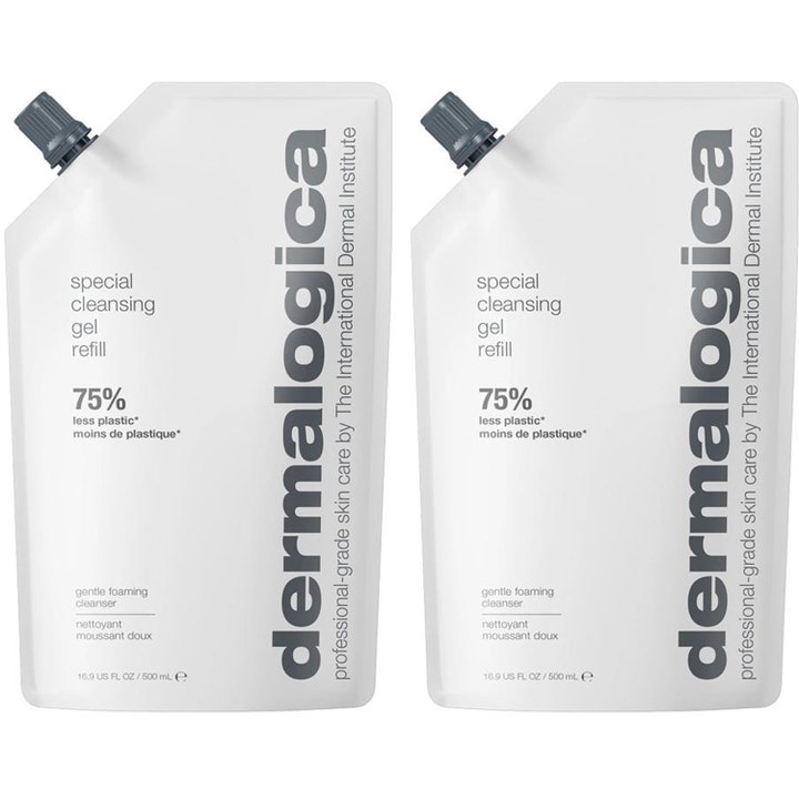 Dermalogica Special Cleansing Gel Refill 500 ml löddrande ansiktsrengöring i två vita påsar med grått skruvlock