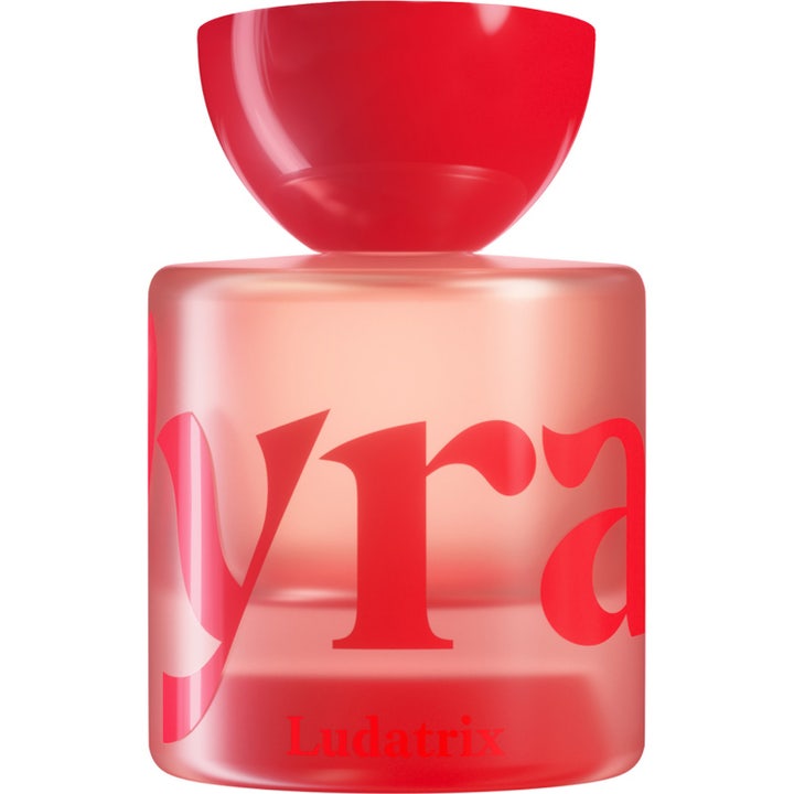 Vyrao Ludatrix 50 ml eau de parfum i en röd flaska av frostat glas med ett stort runt rött lock