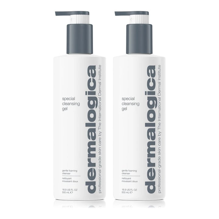 Dermalogica Special Cleansing Gel 500 ml skonsam rengöringsgel som ger ren hy i två vita flaskor med grå pumpar