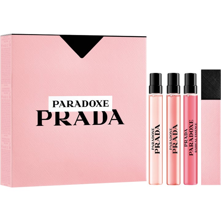 Prada Paradoxe Discovery Set 3x10 ml prada parfymset dam med tre smala glasflaskor i en rosa ask med svart logo