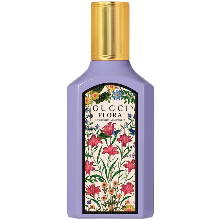 Gucci Flora Gorgeous Magnolia 50ml edp blommig parfym som skapar elegans i lila glasflaska med blommigt mönster och guldlock
