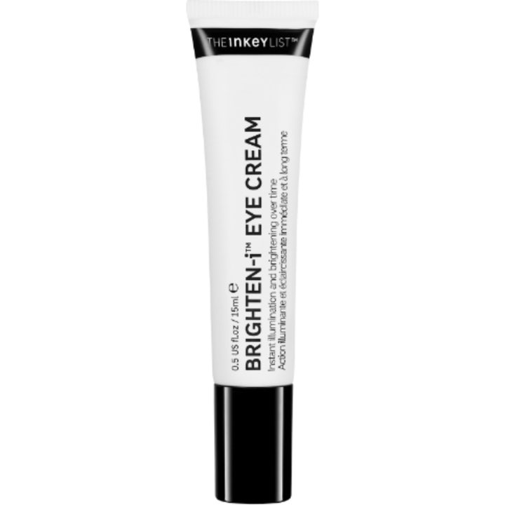 The INKEY List Brighten-i Eye Cream 15 ml mot mörka ringar i vit tub med svart lock och text.