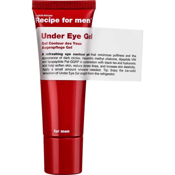 Recipe for men Under Eye Gel 25 ml puffreducerande ögongel för män i röd plasttub med vit etikett.