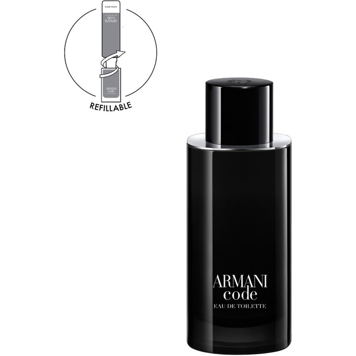 Armani Armani Code Eau de Toilette 125 ml påfyllningsbar herrparfym i svart glasflaska med silverdetaljer