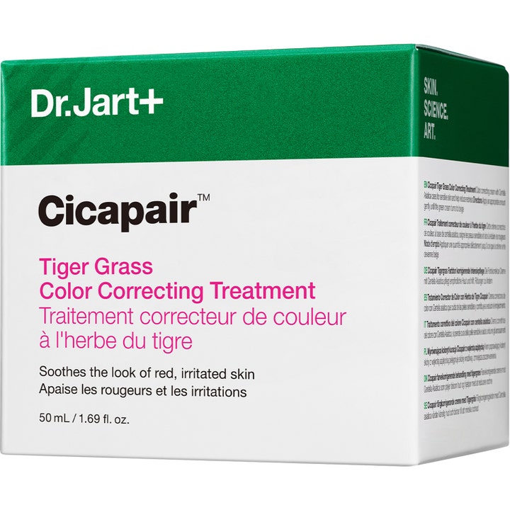Dr.Jart+ Cicapair Tiger Grass Color Correcting Treatment 50 ml färgkorrigering i vit och grön ytterförpackning.