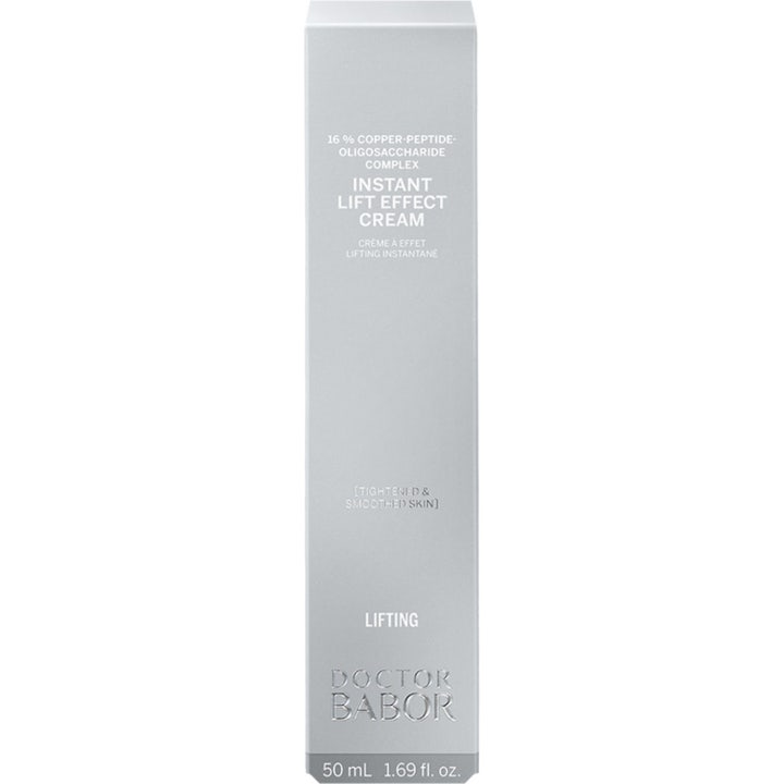 Babor DOC Instant Lift Effect Cream 50 ml lyxig peptidkräm i silvergrå box med 16 procent kopparpeptider för ansiktslyft.