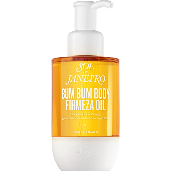 Sol de Janeiro Bum Bum Body Firmeza Oil 100 ml fastare hud behandling i bärnstensfärgad flaska med vit pump