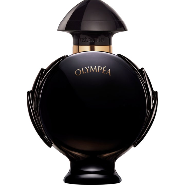 RABANNE Olympea Parfum 30 ml intensiv vaniljparfym i svart rund glasflaska med guldiga detaljer och vingar