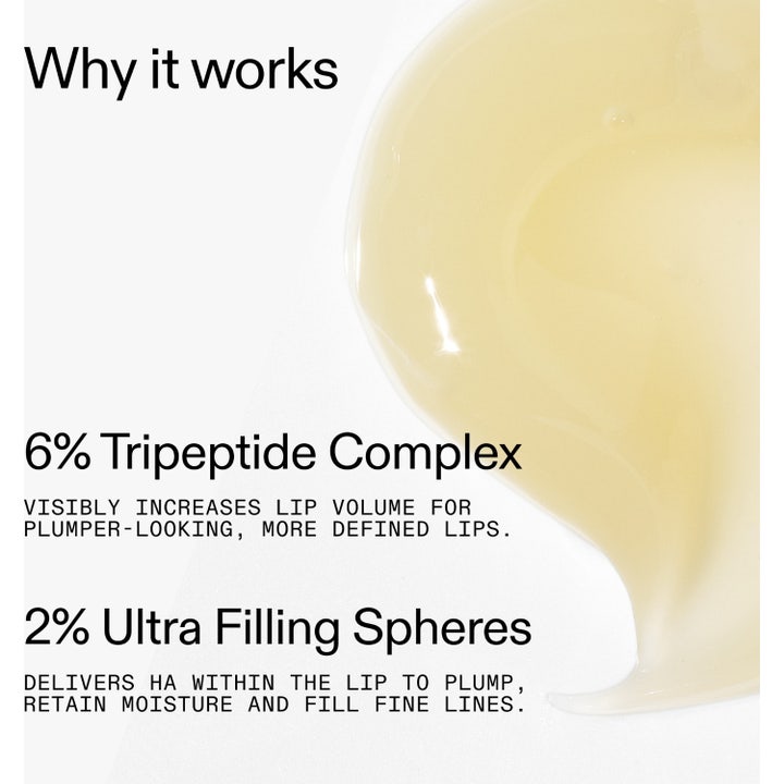The INKEY List Tripeptide Plumping Lip Balm 10 ml läppbalsam för utfyllnad med text om 6% tripeptid och ljusgul gel