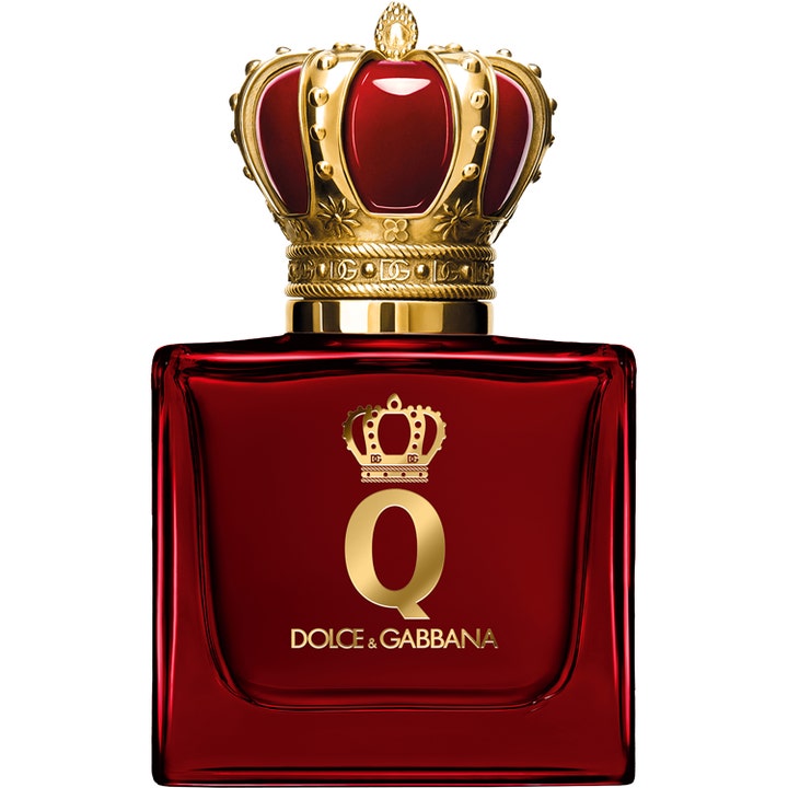 Dolce & Gabbana Q by Dolce&Gabbana Parfum 30 ml parfym i mörkröd glasflaska med guldlock formad som en vacker krona