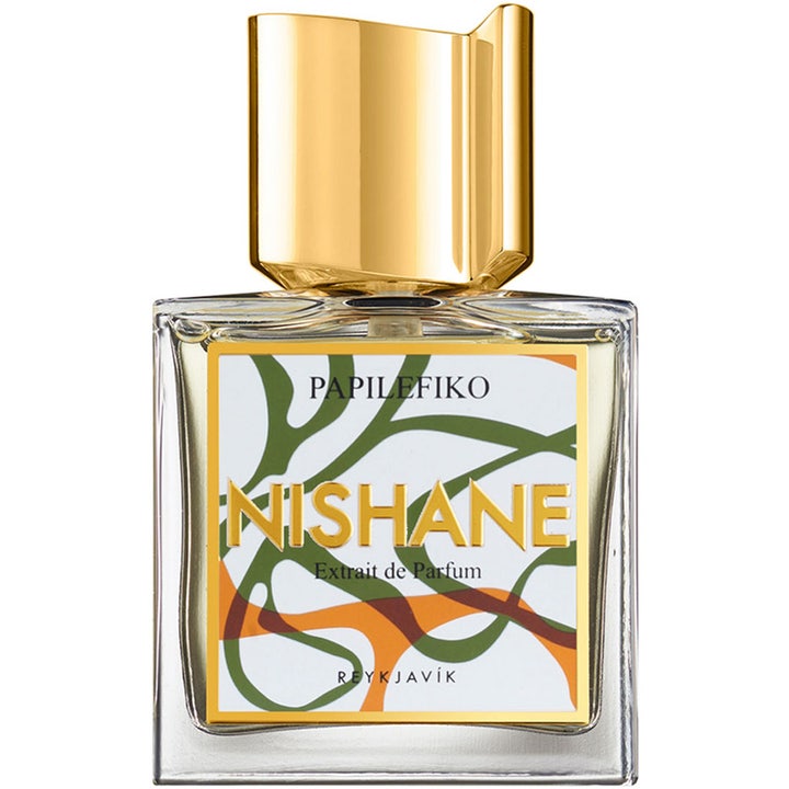 NISHANE Papilefiko Extrait de Parfum 50 ml elegant unisexparfym i kvadratisk glasflaska med guldkork och mönstrad etikett