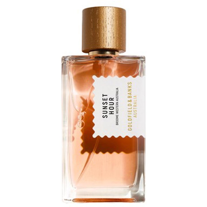 Goldfield & Banks Sunset Hour Eau de Parfum 100ml nischparfym unisex i glasflaska med persikofärgad vätska och träkork