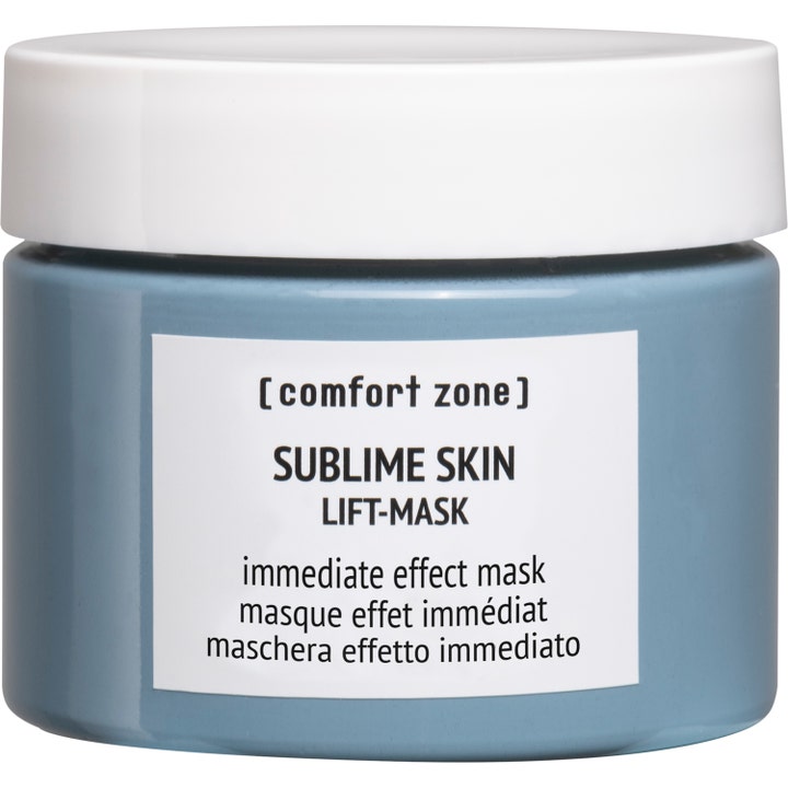 Comfort Zone Sublime Skin Lift-Mask 60 ml uppstramande ansiktsmask i gråblå glasburk med vitt lock för stram hud.