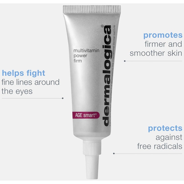 Dermalogica Multivitamin Power Firm 15 ml antiåldrande behandling i silverfärgad tub som motverkar fina linjer kring ögonen