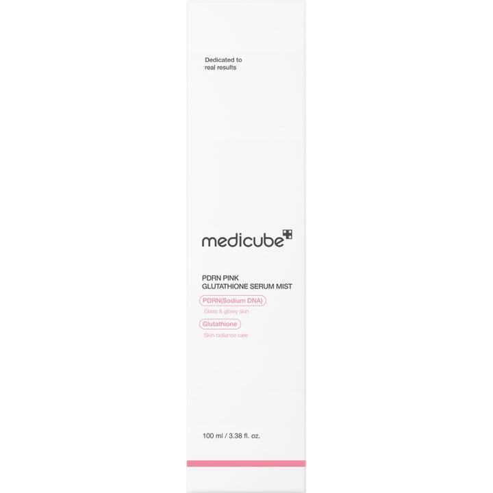 Medicube PDRN Pink Glutathione Serum Mist 100 ml lystergivande serum mist i vit ytterkartong med rosa text