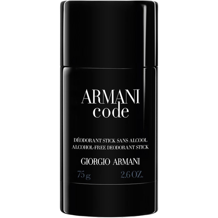 Armani Code deostick 75 g alkoholfri herrdeodorant i en elegant glansig svart hylsa med vit text