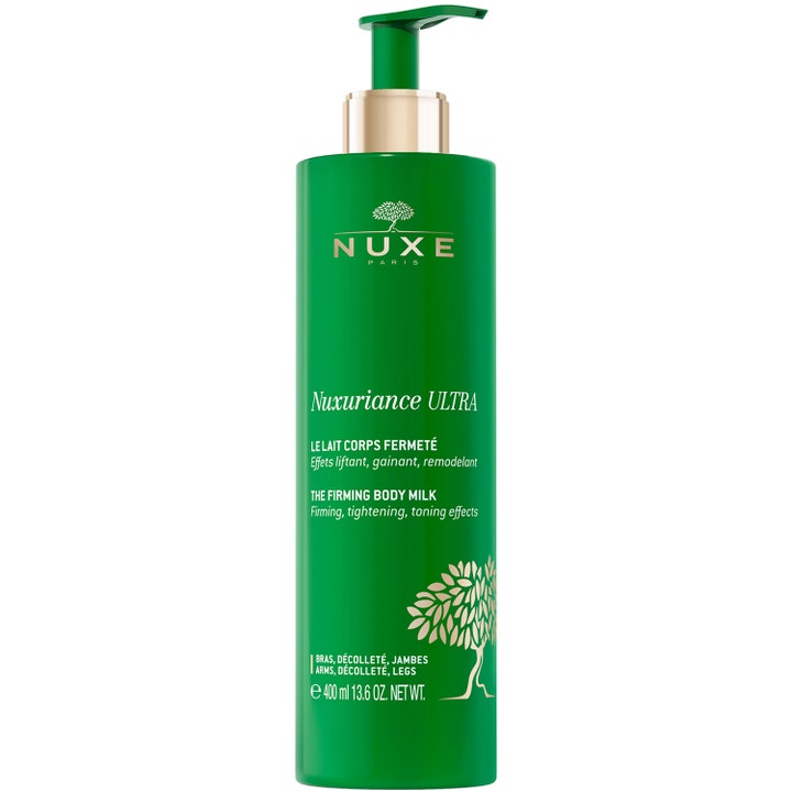 Nuxe Nuxuriance Ultra 400 ml uppstramande kroppsmjölk med anti-age effekt i en grön pumpflaska med gulddetaljer