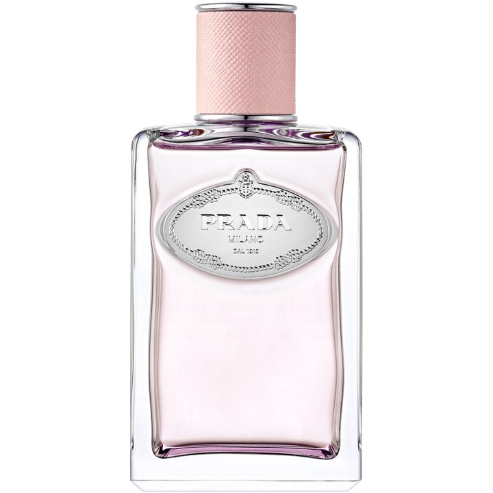 Prada Infusion de Rose 100 ml prada milano eau de parfum i glasflaska med rosa vätska och rosa texturerad kork
