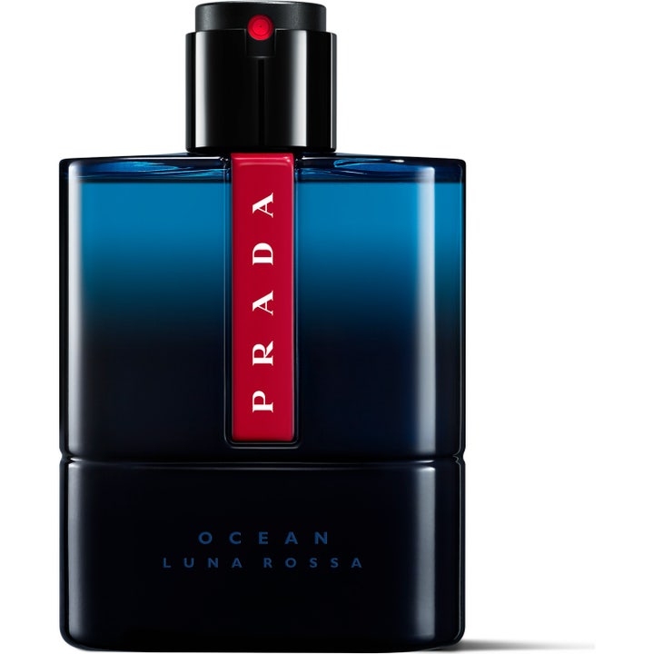 Prada Luna Rossa Ocean Eau de Toilette 100 ml herrparfym i mörkblå tonad glasflaska med en signaturröd rand
