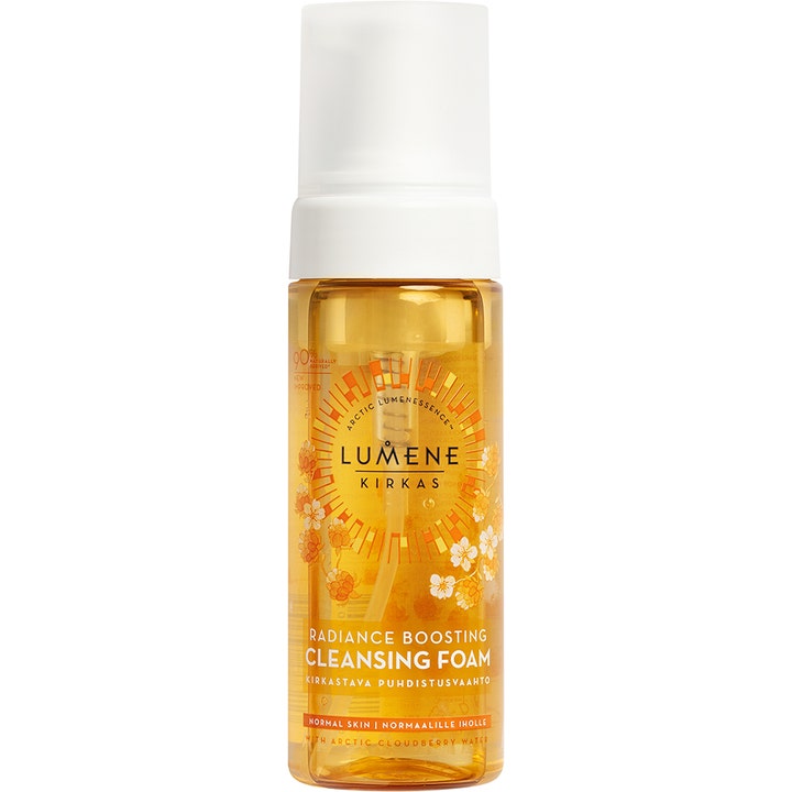 Lumene Kirkas Radiance Boosting Cleansing Foam 150ml arktisk rengöringsskum för glöd i orange flaska med vit pump