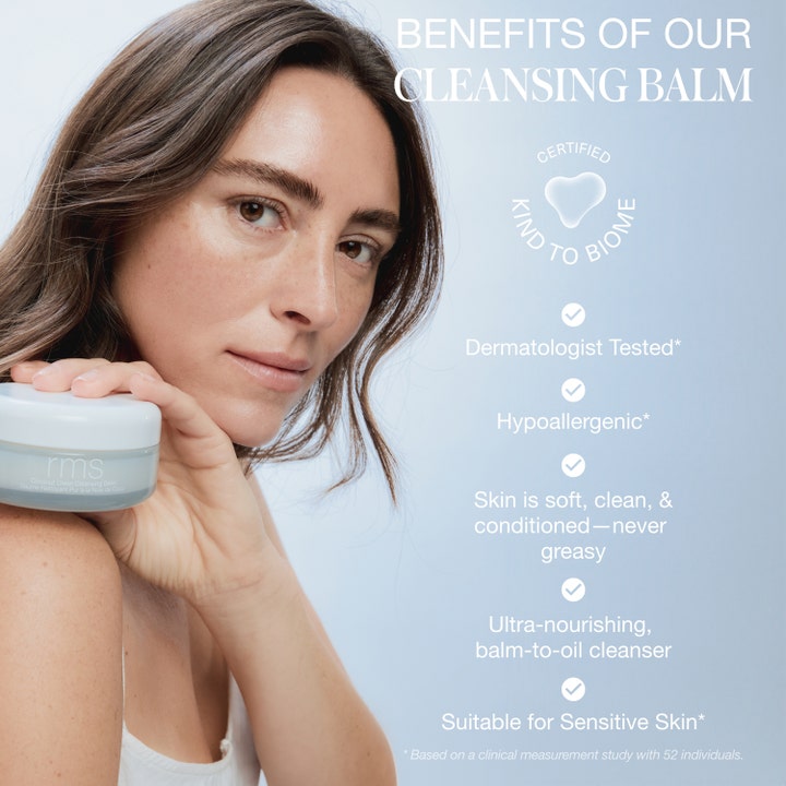 RMS Beauty Coconut Clean Cleansing Balm 100 g kokosolja sminkborttagning visas med texten Suitable for Sensitive Skin