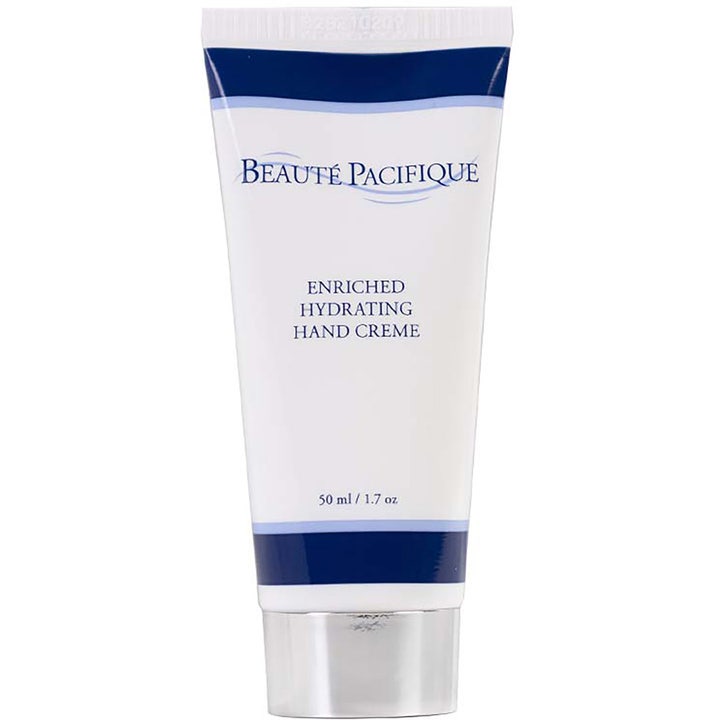 Beauté Pacifique Enriched Hydrating Hand Creme 50 ml berikad återfuktande handkräm i vit tub med blå detaljer och silverkork