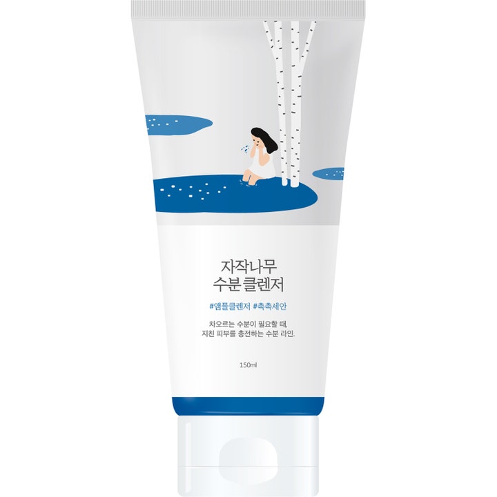 Round Lab Birch Juice Moisturizing Cleanser 150ml björkjuice rengöringsgel ansikte i vit tub med blå grafik