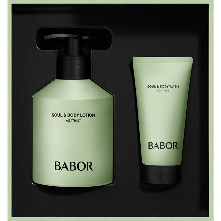 Babor Soul & Body Gift Set Agathist 300 ml kroppsvård med pumpflaska och tub i ljusgrönt i en svart box