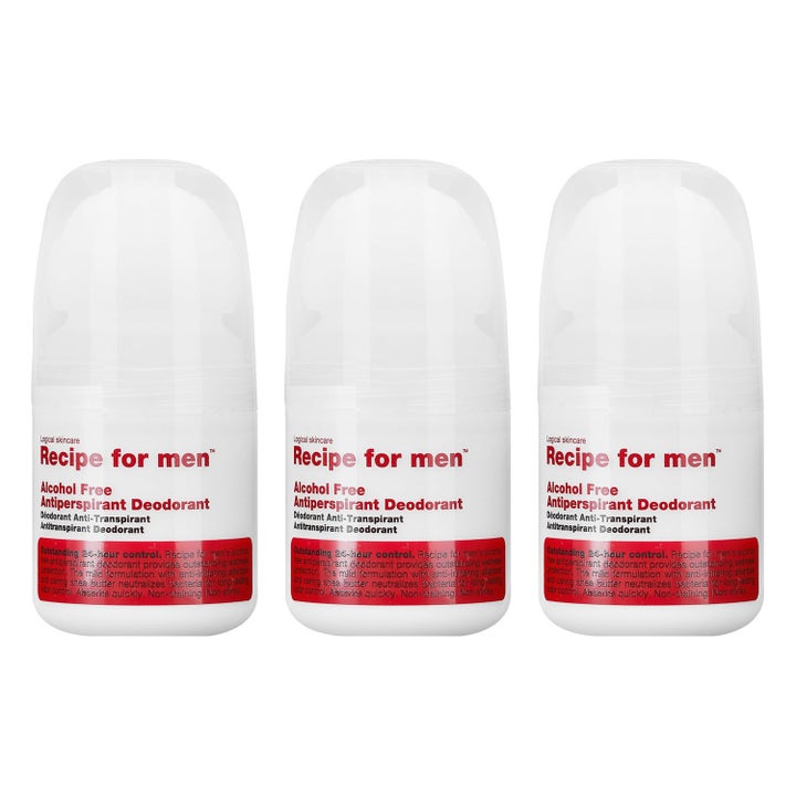 Recipe for men Alcohol Free Antiperspirant Deodorant 3-pack 24 timmars deodorant män i vita roll-on flaskor