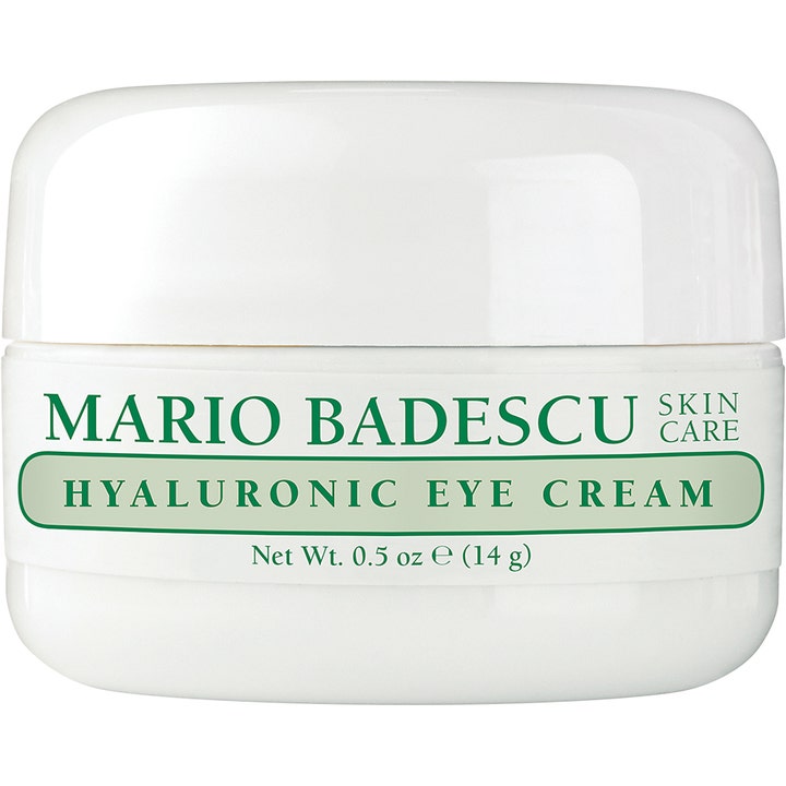 Mario Badescu Hyaluronic Eye Cream 14 g anti-age ögonkräm med hyaluronsyra i en vit plastburk med grön text