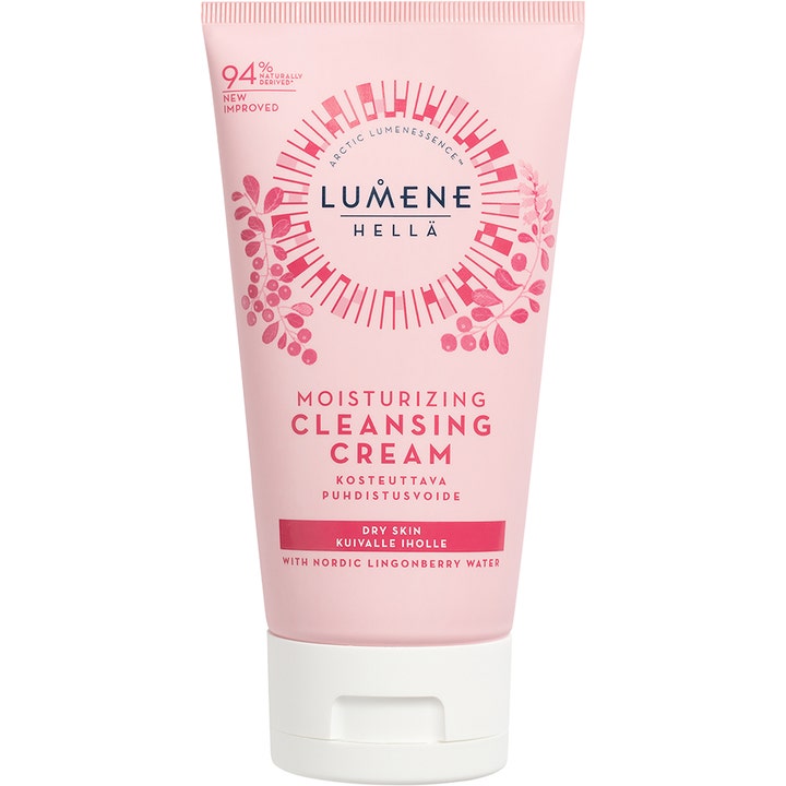 Lumene Hellä Moisturizing Cleansing Cream 150 ml mild ansiktsrengöring för torr hud i ljusrosa tub med vitt lock