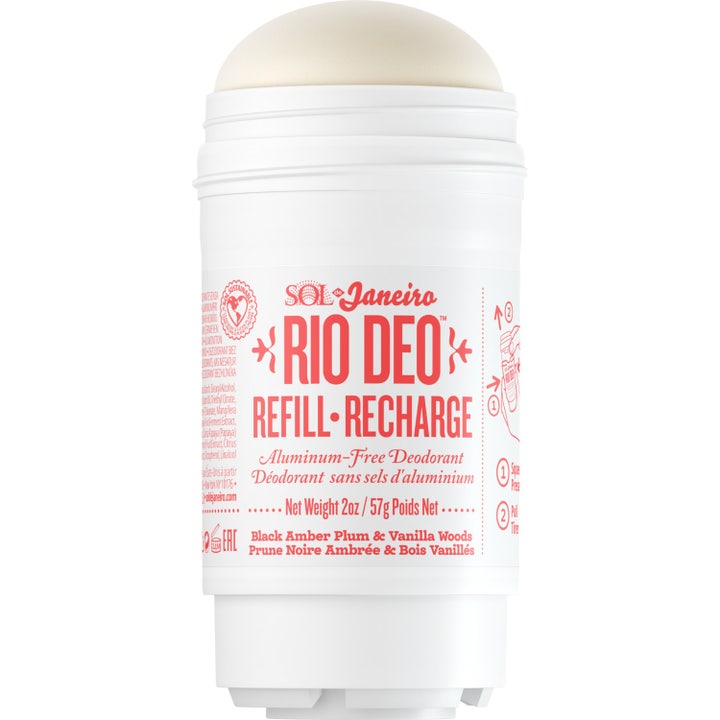 Sol de Janeiro Rio Deo Refill 57g aluminiumfri deodorant i vit plasthylsa med röd text och krämigt stift