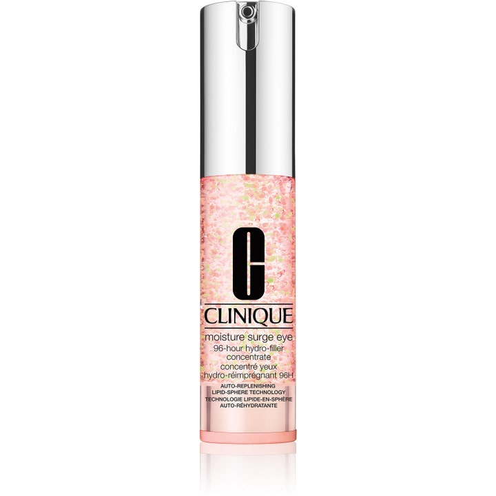 Clinique Moisture Surge Eye 96-Hour Hydro-Filler återfuktande ögonkoncentrat i pumpflaska med rosa gel och pärlor