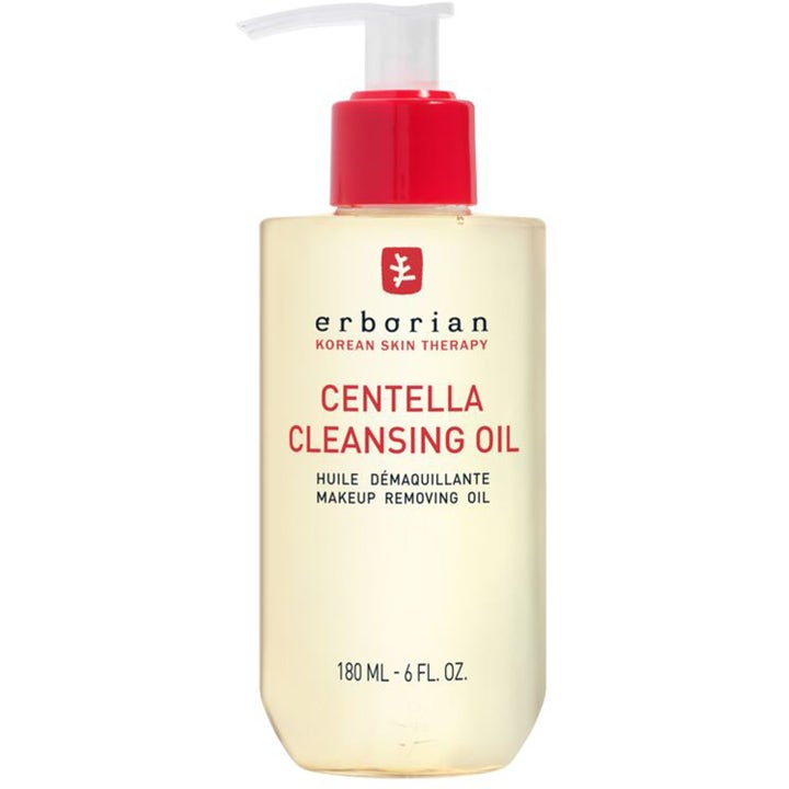 Erborian Centella Cleansing Oil 180 ml ansiktsrengöring olja anti-inflammation i genomskinlig flaska med röd pump
