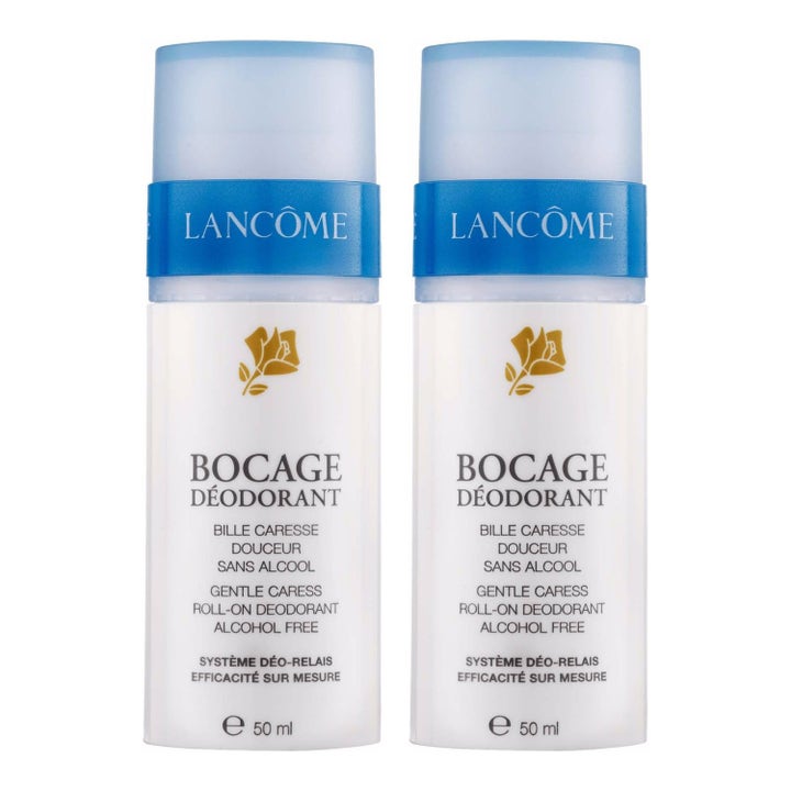 Lancôme Bocage Déodorant 2x50 ml alkoholfri roll-on i vita flaskor med blått lock och guldlogotyp