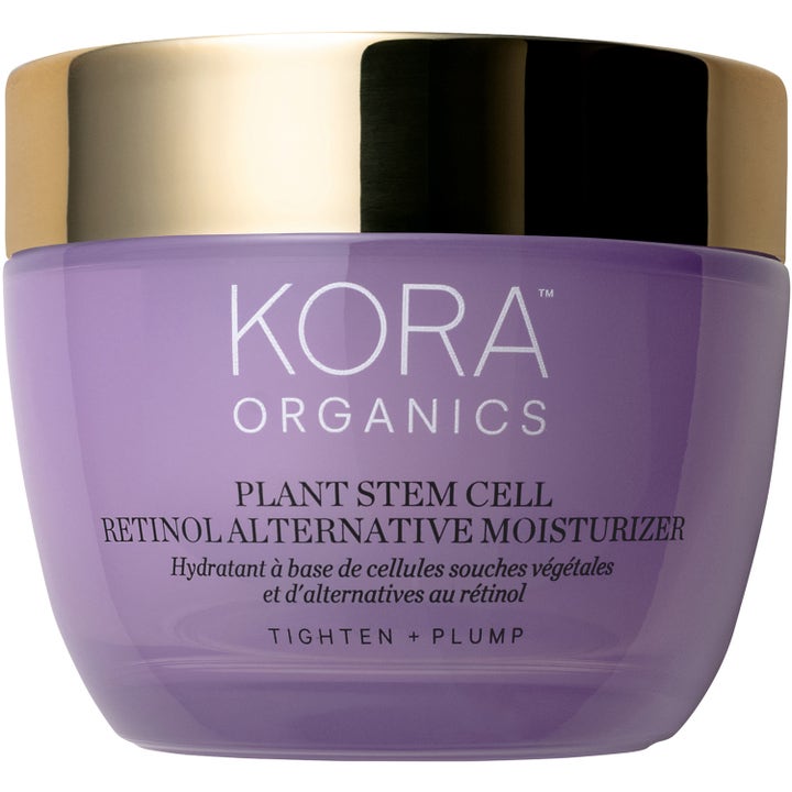 KORA Organics Plant Stem Cell Retinol Alternative Moisturizer ekologisk anti age kräm i lila burk med guldlock