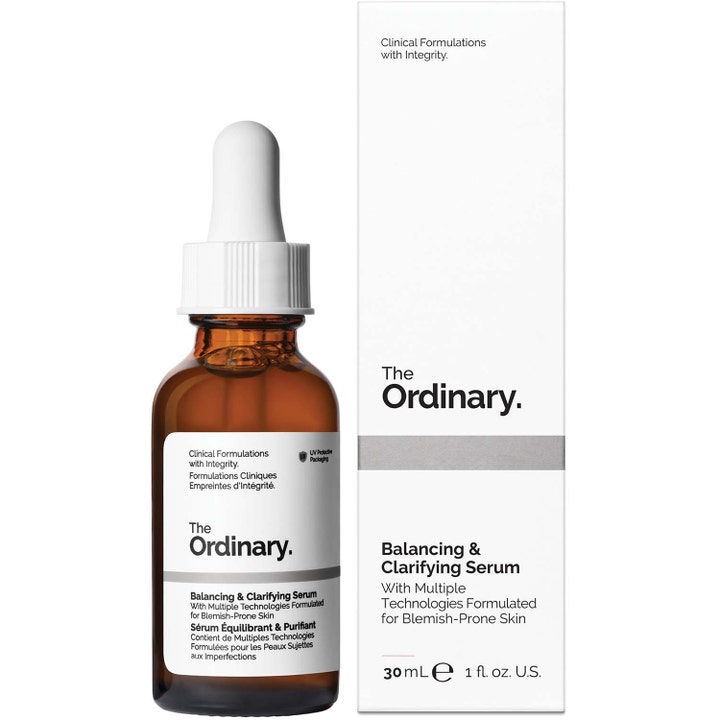 The Ordinary Balancing & Clarifying Serum 30 ml klargörande serum i bärnstensfärgad flaska med pipett och vit kartong.