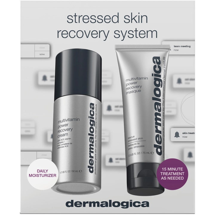 Dermalogica Stressed Skin Recovery System anti-stress hudvårdsset med Multivitamin Power Recovery Masque för återhämtning.
