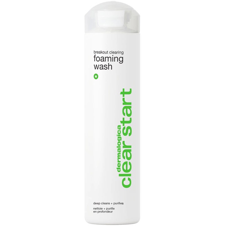 Dermalogica Clear Start Breakout Clearing Foaming Wash aknebehandling djuprengörande i vit flaska med grön text.