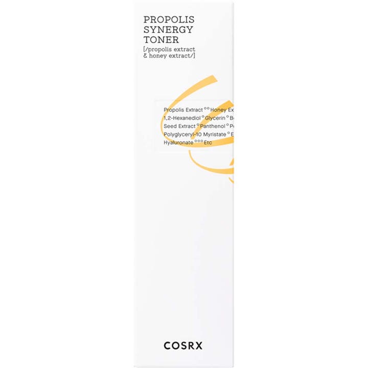 COSRX Full Fit Propolis Synergy Toner 150 ml återfuktande ansiktsvatten i vit ytterkartong med gul grafik.