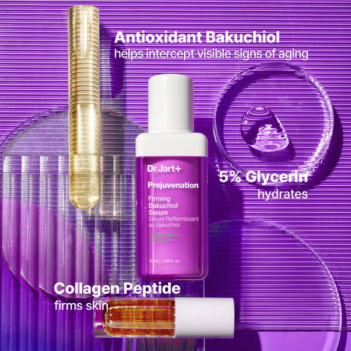 Dr.Jart+ Prejuvenation 50 ml anti-age bakuchiol serum ger uppstramning i lila pumpflaska med collagen peptide.