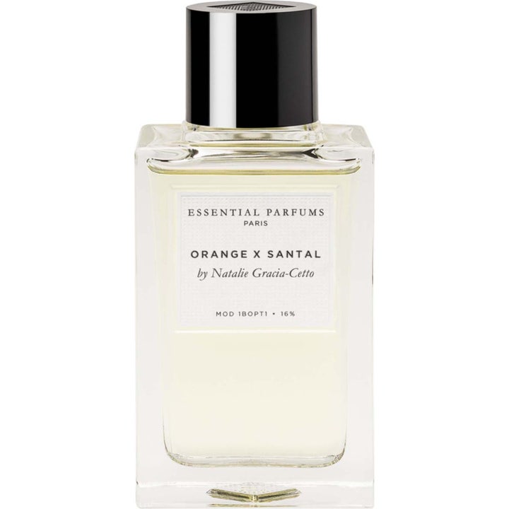 Essential Parfums Orange X Santal 100 ml parfym i en fyrkantig glasflaska med svart lock och vit etikett