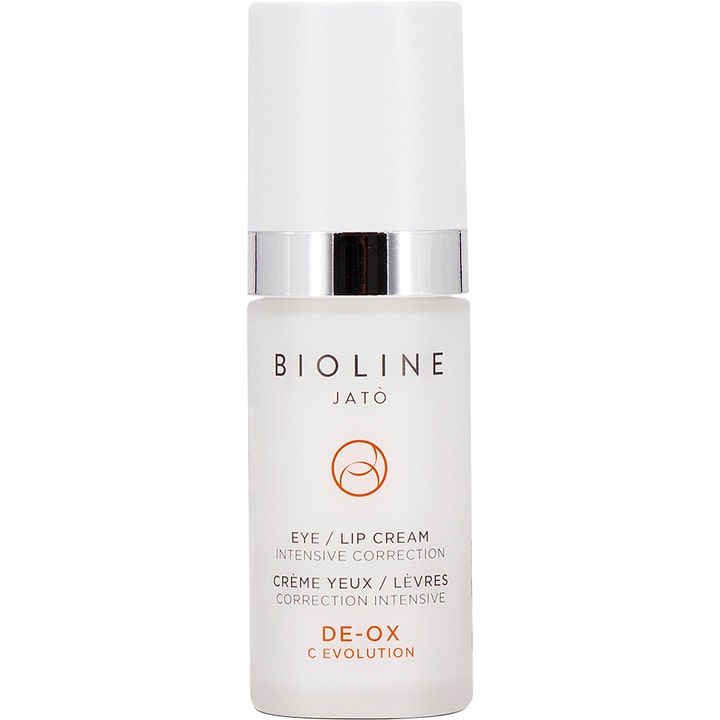 Bioline Jató De-Ox C Evolution Eye/Lip Cream 30 ml intensiv ögonkräm mot svullnad i vit frostad flaska med silverdetaljer